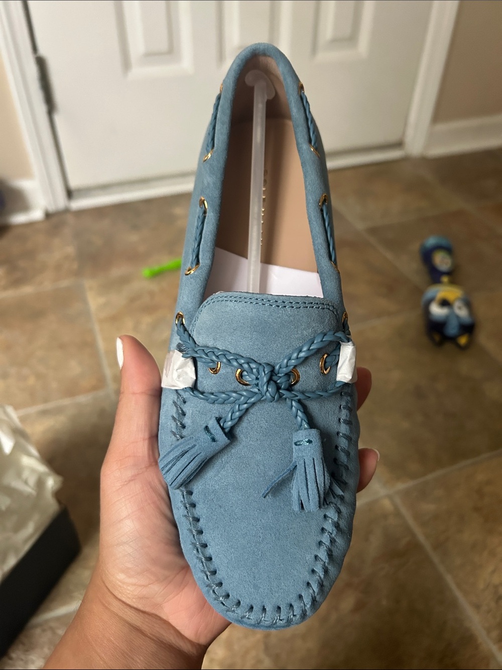 Cole Haan Blue Suede Tassel Moccasins